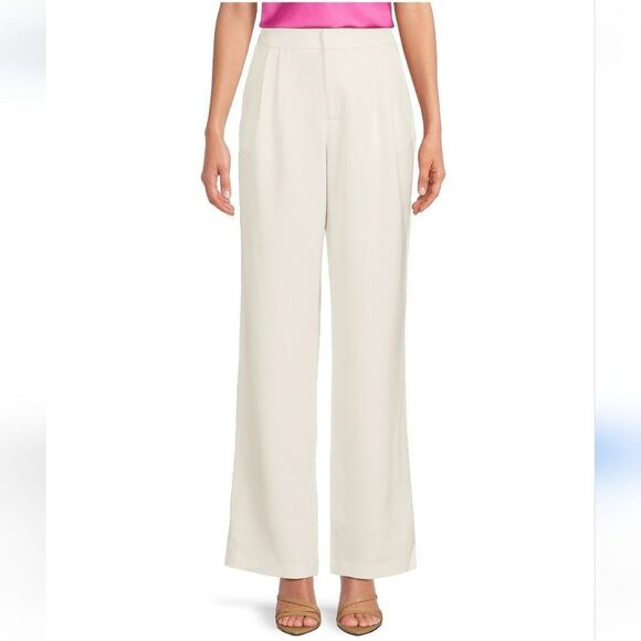 WAYF High Rise Pleated Wide Leg Pants in Winter White or Cream - Picture 1 of 13